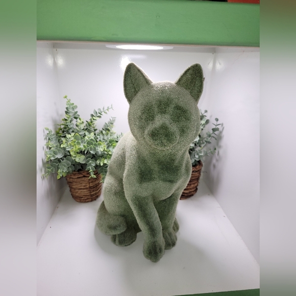 UNIQUE VINTAGE Olive Green Cat Covered in Velvet like material - Picture 1 of 5